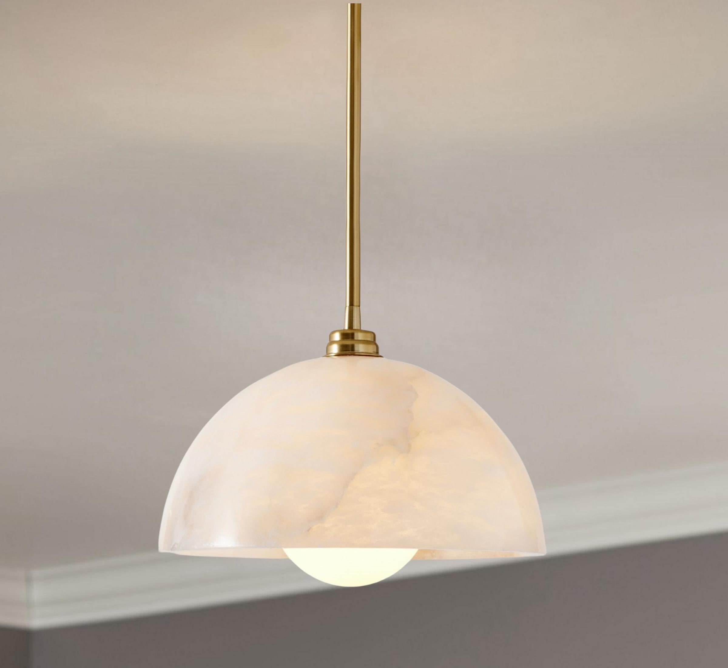 White Alabaster Small Bell Shade Instant Pendant Recessed Can Conversi –  Worth Home Products