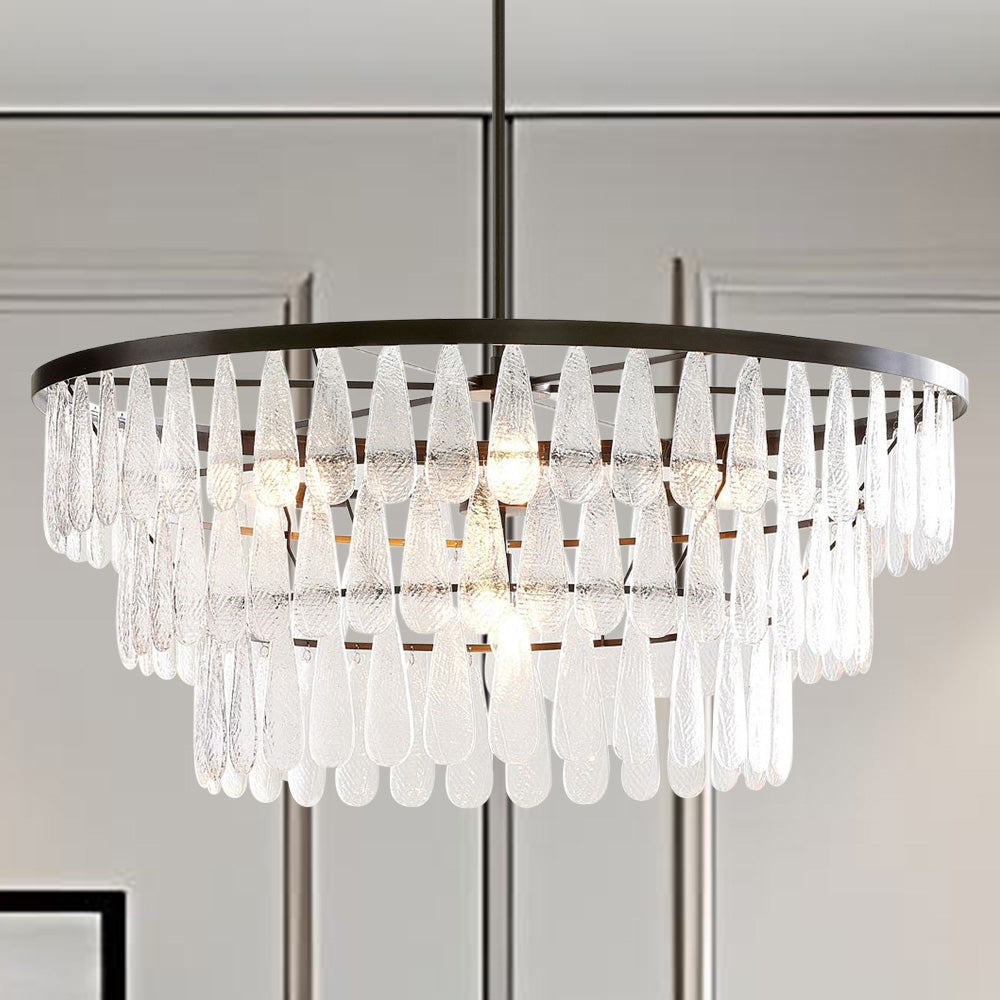 Vintage-Inspired Textured Glass Chandelier - Living Room Chandelier with Hand-Pressed Pattern and Rustic Design - Ideal Hanging Light Fixtures for Living Room and Modern Chandelier Options