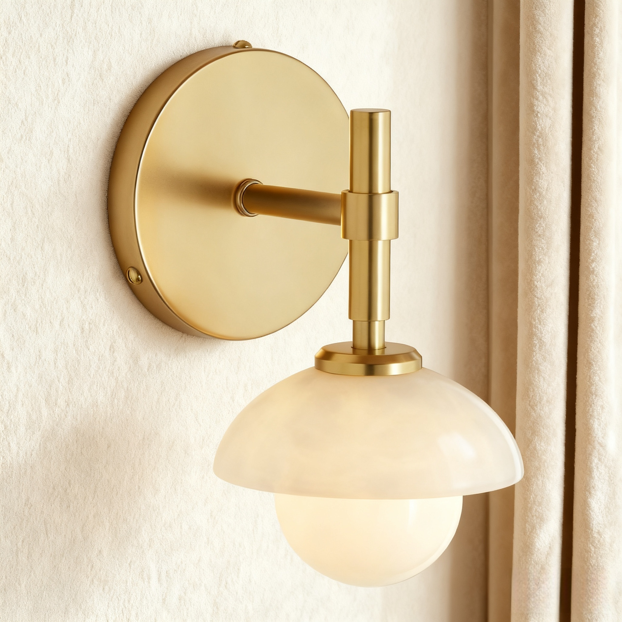 Alabaster Glow Hand-Carved Bathroom Sconce - Elegant Brass Light Fixture with Opal and Alabaster Shades, Suitable for Bathroom and Living Room
