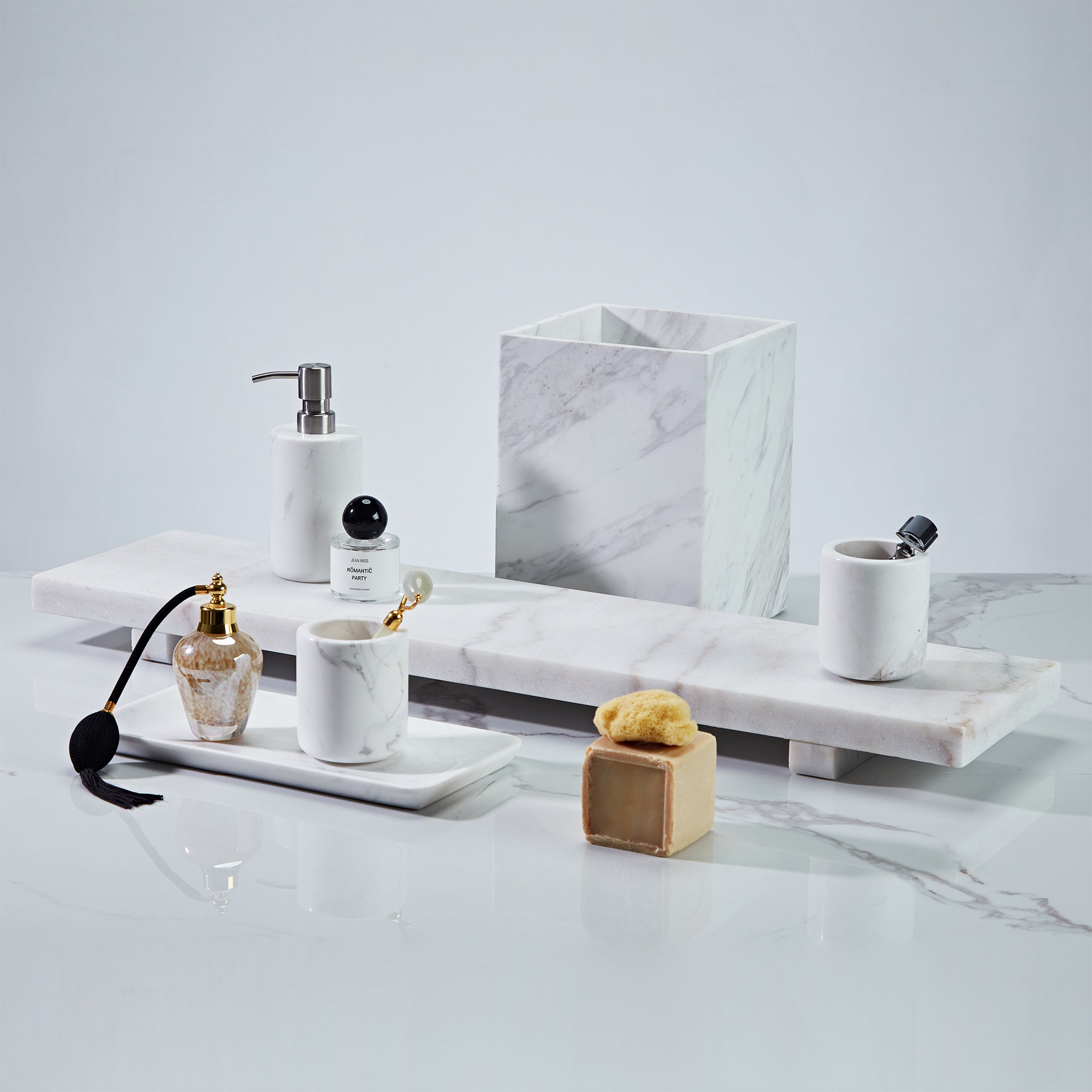 Afyon Grey Marble Bathroom Accessory Set, Luxury Handmade Stone Décor Afyon Grey Marble Bathroom Accessory Set, Luxury Handmade Stone Décor