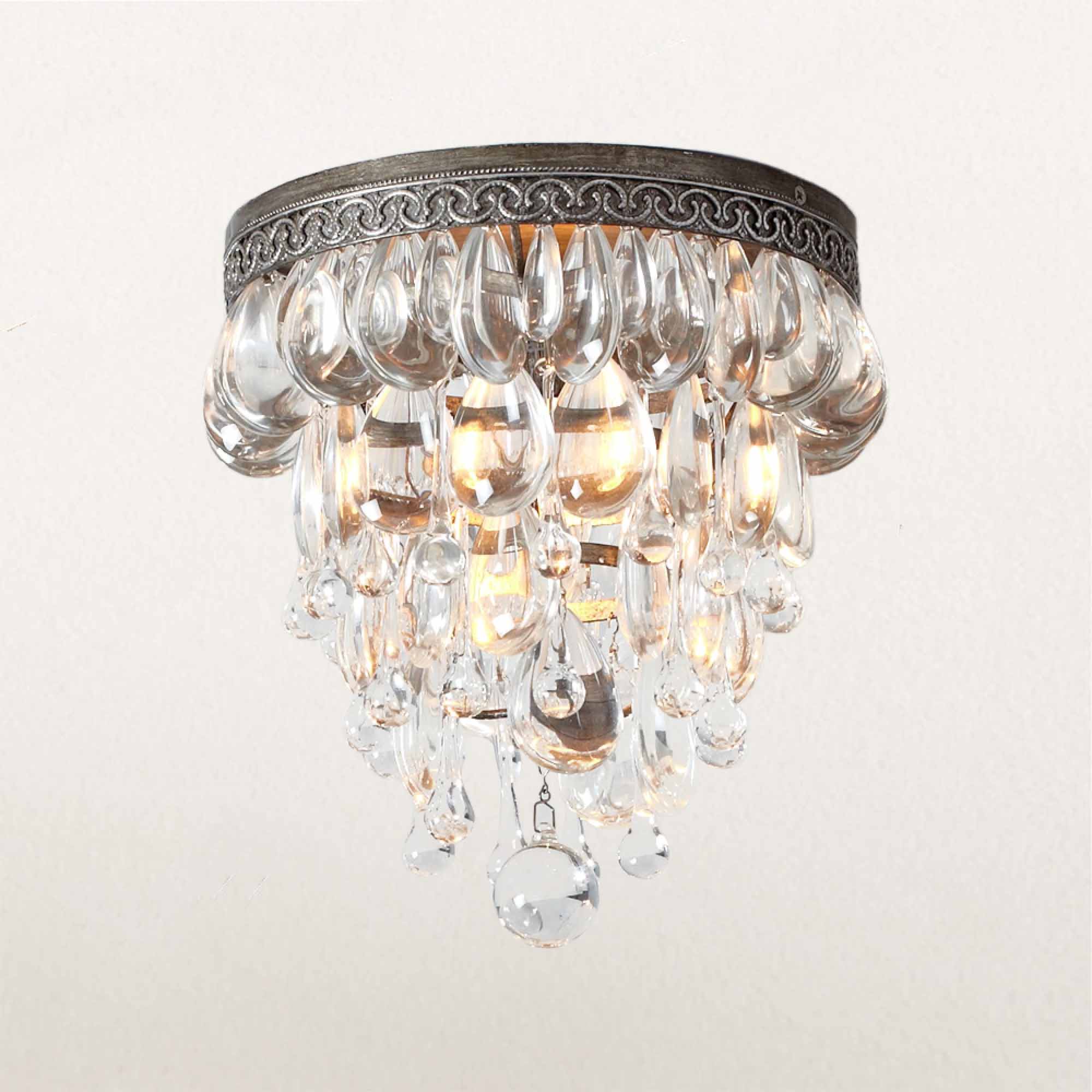 Raindrop Elegance Crystal Flush Mount - Faceted-Glass Crystals and Rain Drop Display for Bedroom and Living Room Lighting