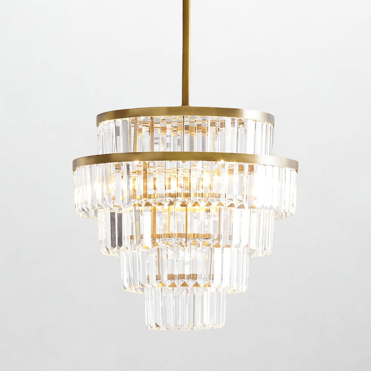 Crystal Elegance Vintage Brass Living Room Chandelier - Stunning Fixture with Clear Faceted Crystals