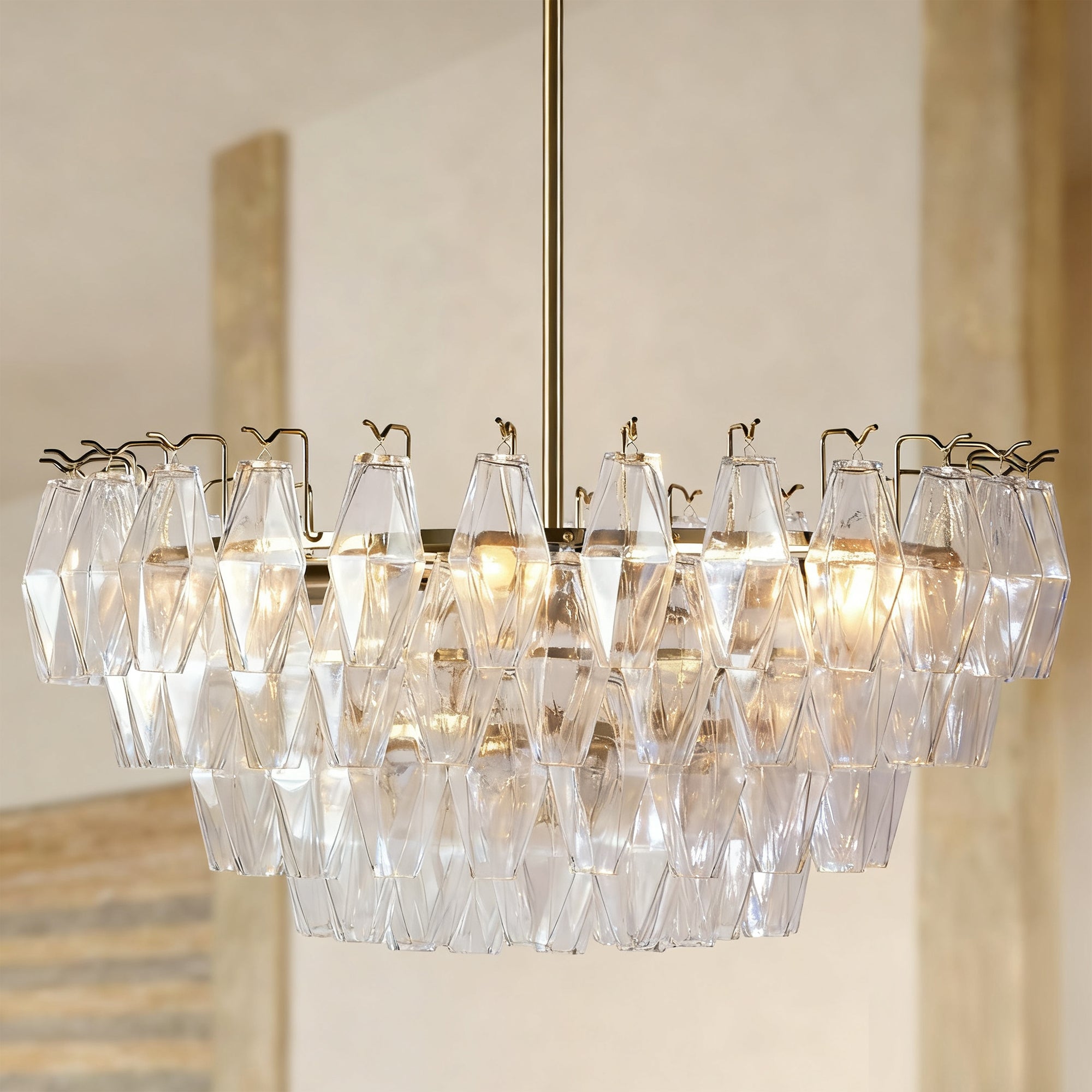 Crystal Elegance Chandelier with Fluted Accents - Exquisite Craftsmanship, Solid Crystal Design, Modern Fluted Details, Perfect for Dining Room Light Fitting and Dining Area Light Fixtures