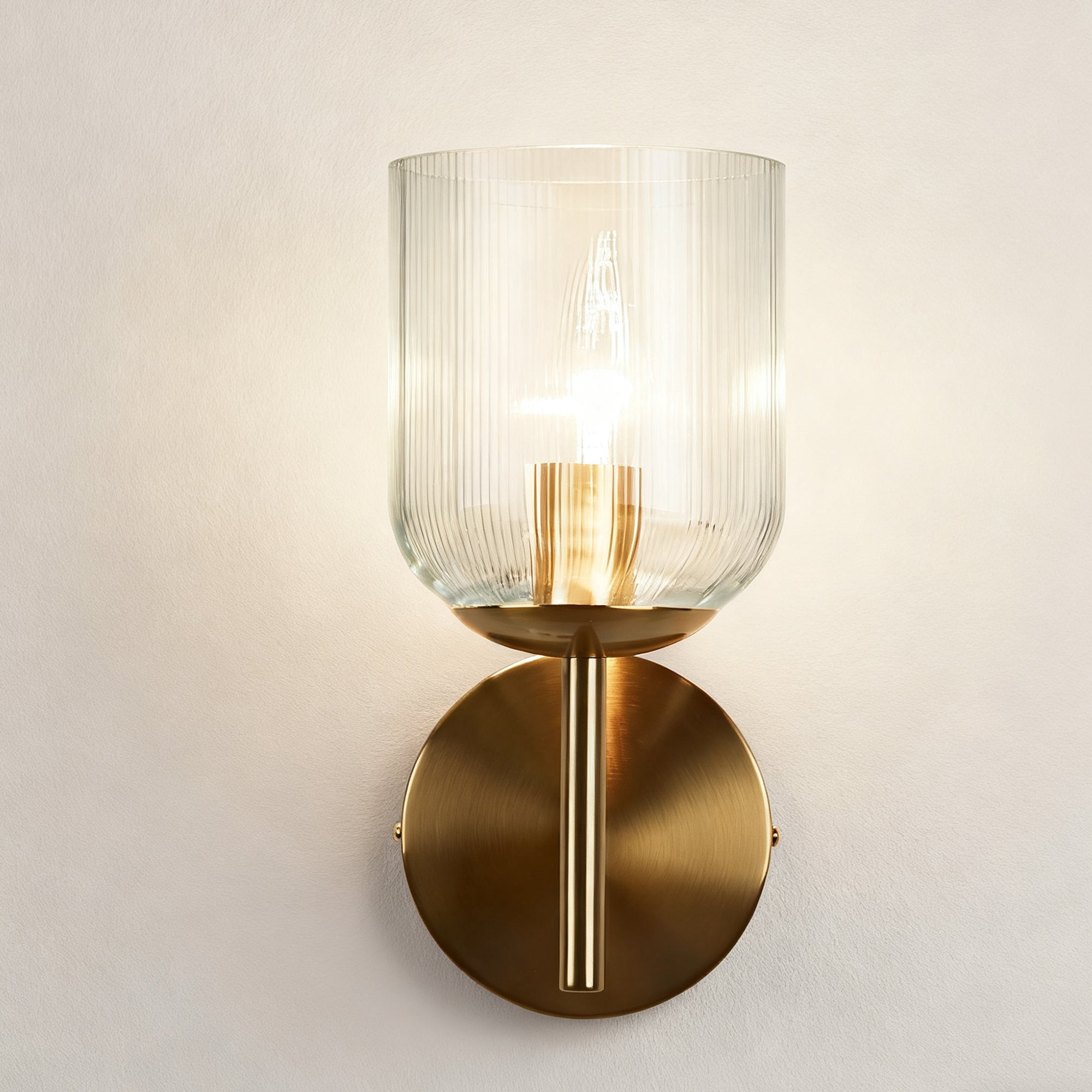 Antique Bronze Bell-Shaped Wall Sconce with Ribbed Glass Shade for Indoor Lighting - Perfect for Bathrooms and Bedrooms