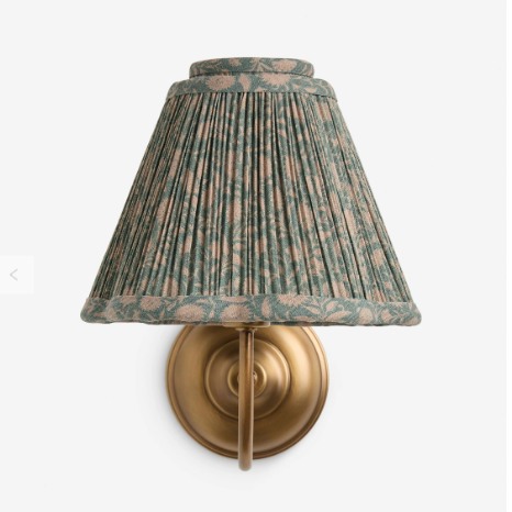 Elegance Floral Print Pleated Sconce - Classic French Design with Pleated Linen Shade and Solid Brass Construction for Bedroom,Living Room, Hallway