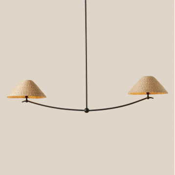 2-Light Rattan Linear Pendant Light with Hand-weaved Seagrass Shade, 5 ...