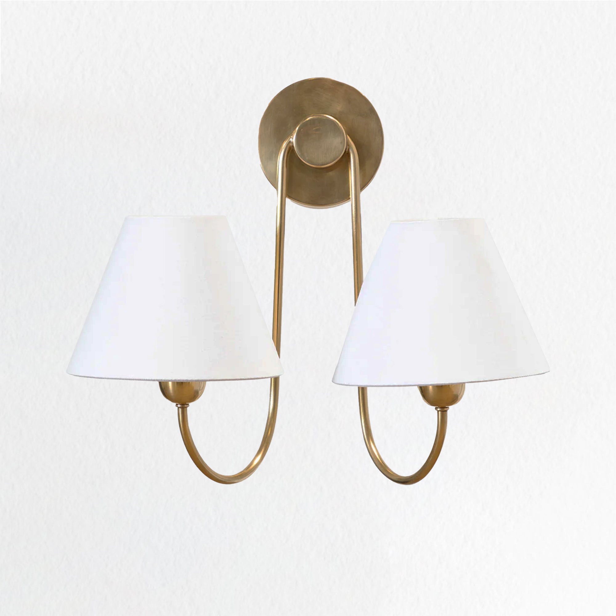 Modern Linen Shade Double Swoop Sconce - Stainless Steel and Oil Brushed Bronze with White Linen Shade - Stylish Moisture Resistant Wall Sconce for Living Room
