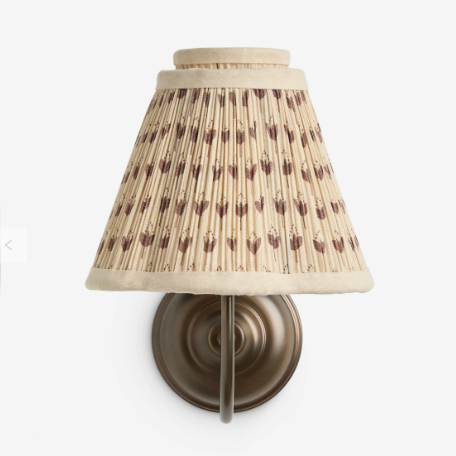 Elegance Floral Print Pleated Sconce - Classic French Design with Pleated Linen Shade and Solid Brass Construction for Bedroom,Living Room, Hallway