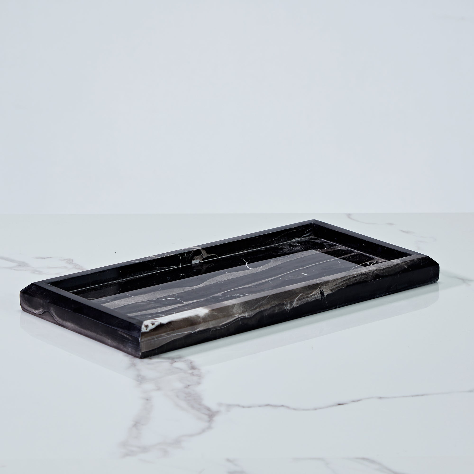 Silver Dragon Marble Luxe Vanity Tray - Elegant Black and White Design for Kitchen, Bathroom, and Entryway - Easy to Clean