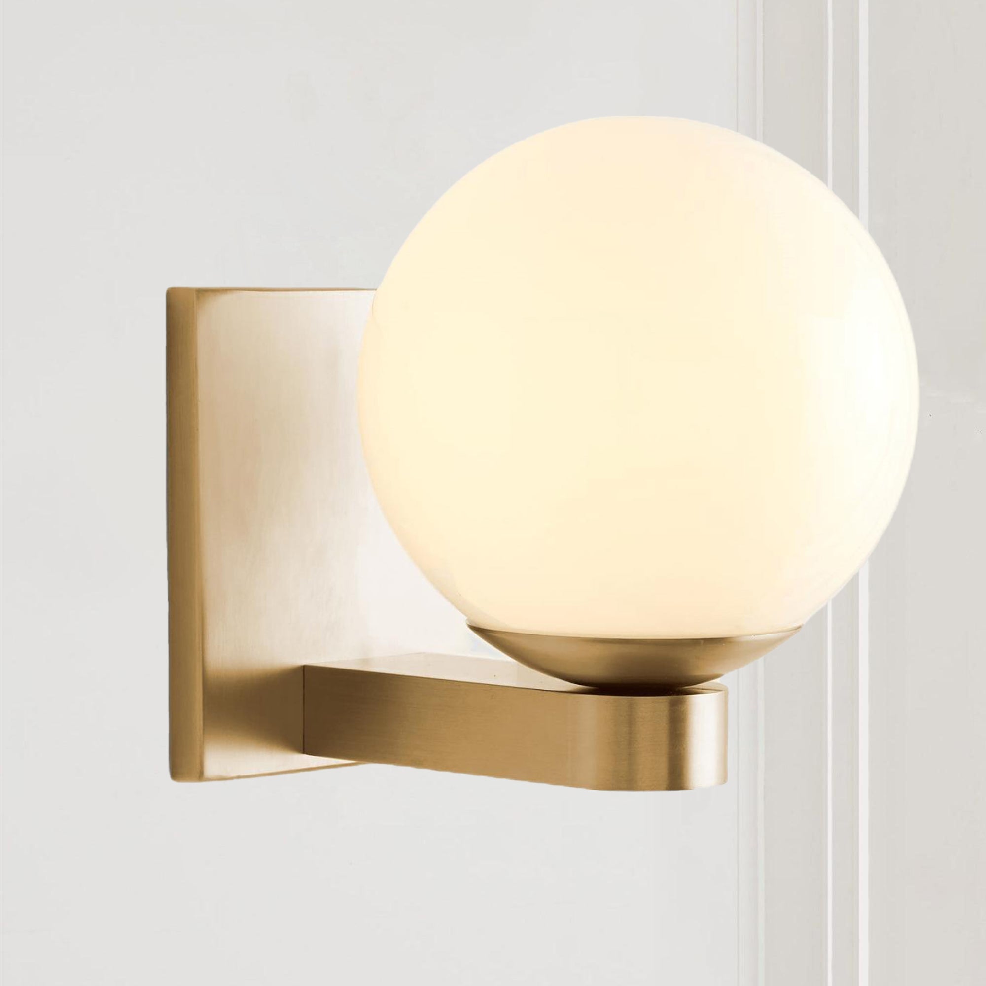 Globe Shade Matte Finish with Brass Accents Single Light Sconce - Blown Glass and Steel Frame for Outdoor, Living Room