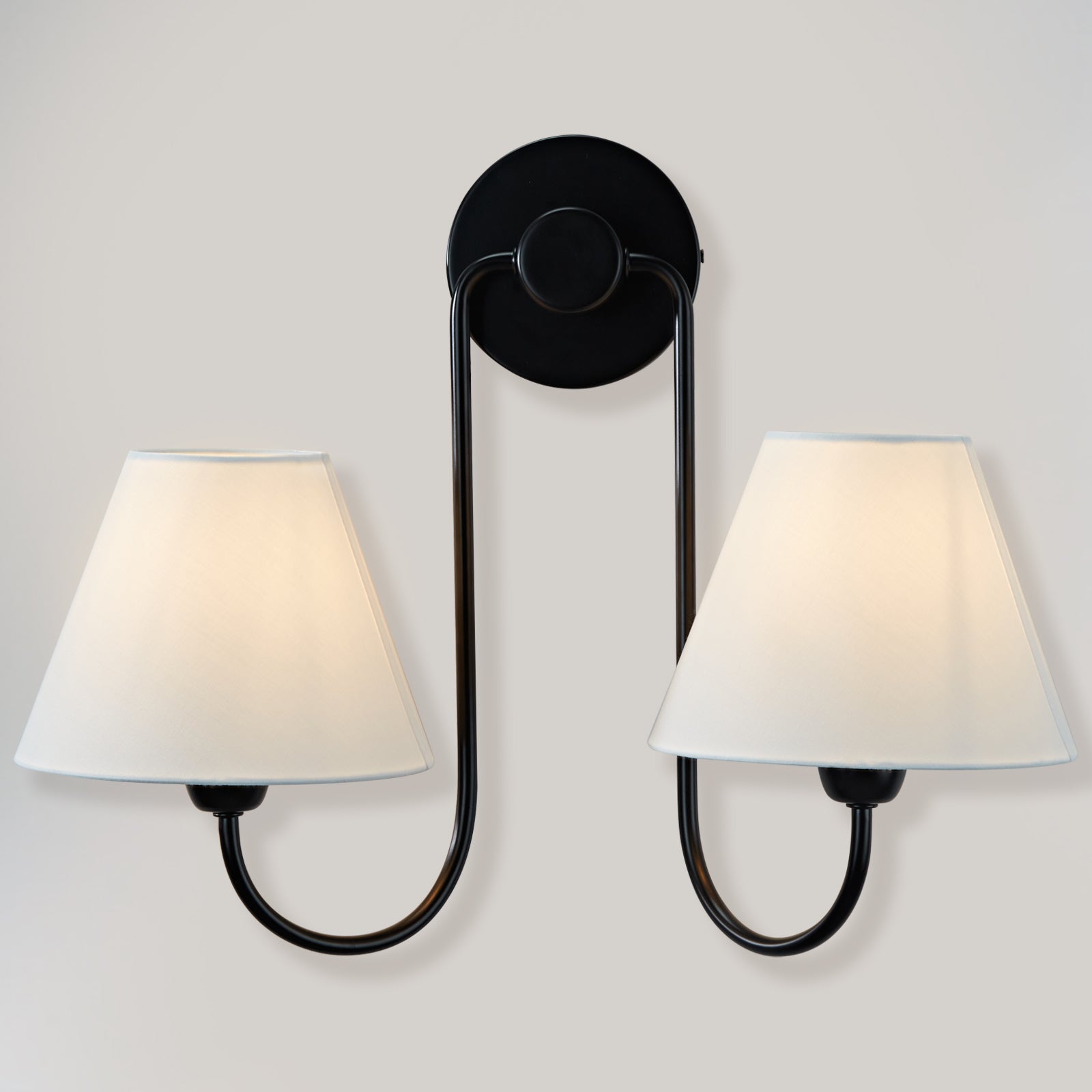 Modern Linen Shade Double Swoop Sconce - Stainless Steel and Oil Brushed Bronze with White Linen Shade - Stylish Moisture Resistant Wall Sconce for Living Room
