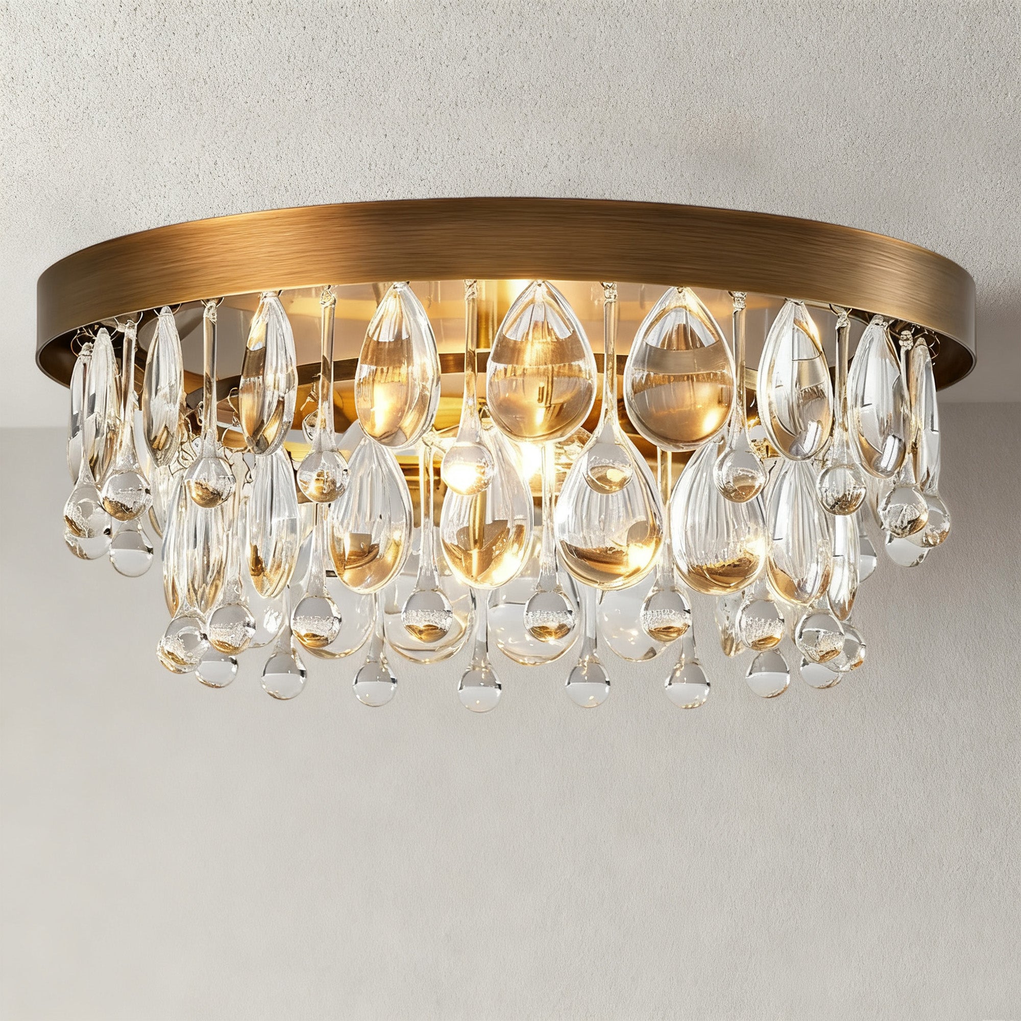 Vintage Round Crystal Flush Mount, 15 Inch Close to Ceiling Light with Crystal Drops, Modern Semi Flush Mount Ceiling Light for Bedroom, Bathroom, Entryway, Hallway