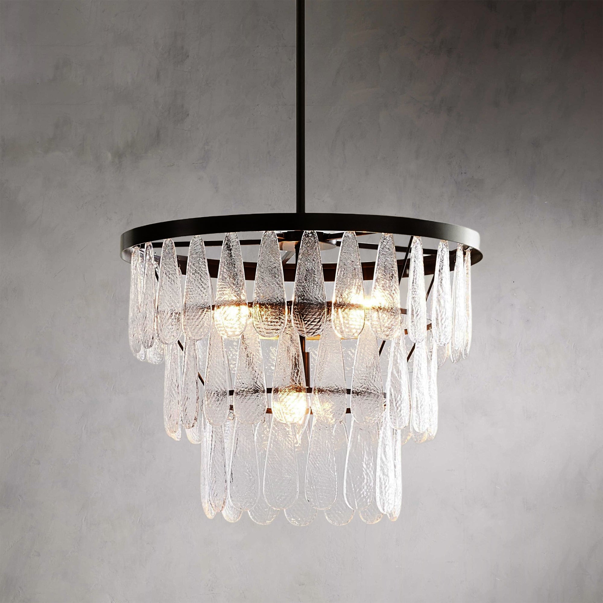 Vintage-Inspired Textured Glass Chandelier - Living Room Chandelier with Hand-Pressed Pattern and Rustic Design - Ideal Hanging Light Fixtures for Living Room and Modern Chandelier Options