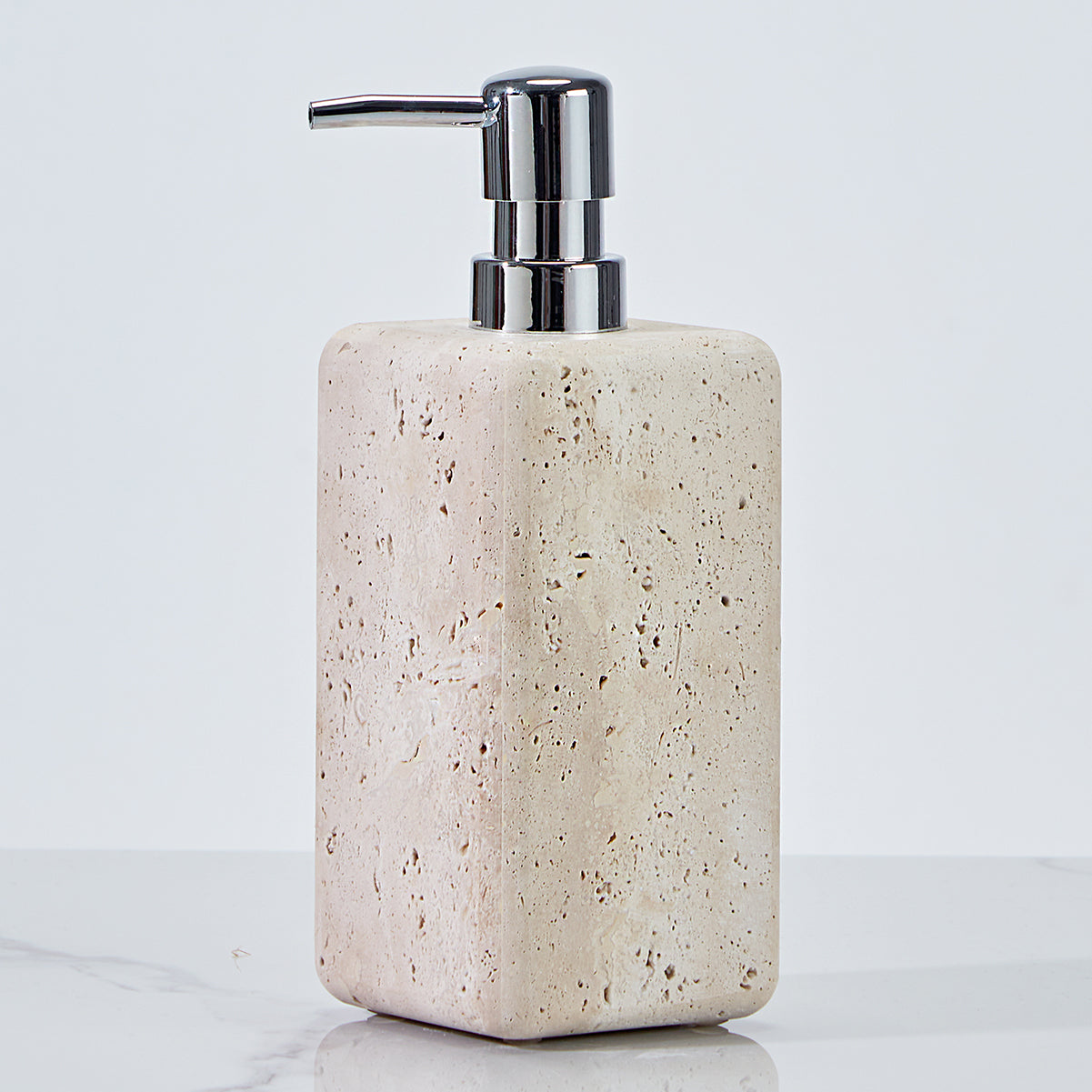 Nature's Touch Travertine Bath Accessories with Organic Edge and Unique Variations for Rustic Bathroom Decor