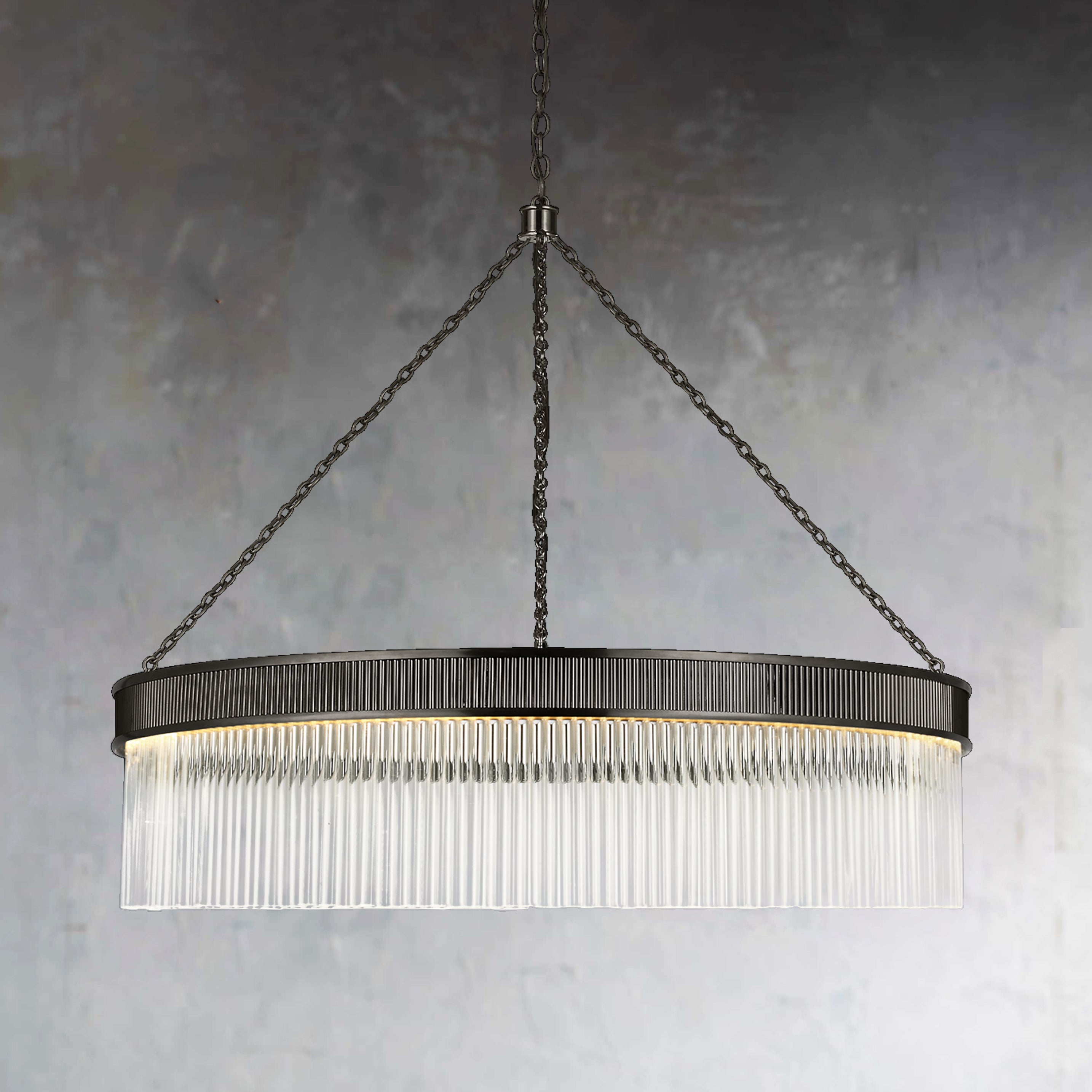 Elegant Ring Design Chandelier with Glass Rods and Adjustable Chain for Versatile Lighting - Perfect for Living Room