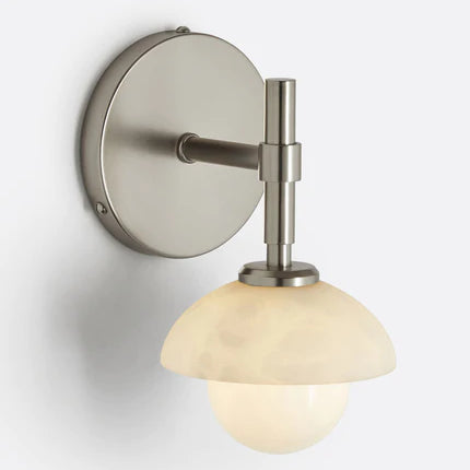 Alabaster Glow Hand-Carved Bathroom Sconce - Elegant Brass Light Fixture with Opal and Alabaster Shades, Suitable for Bathroom and Living Room