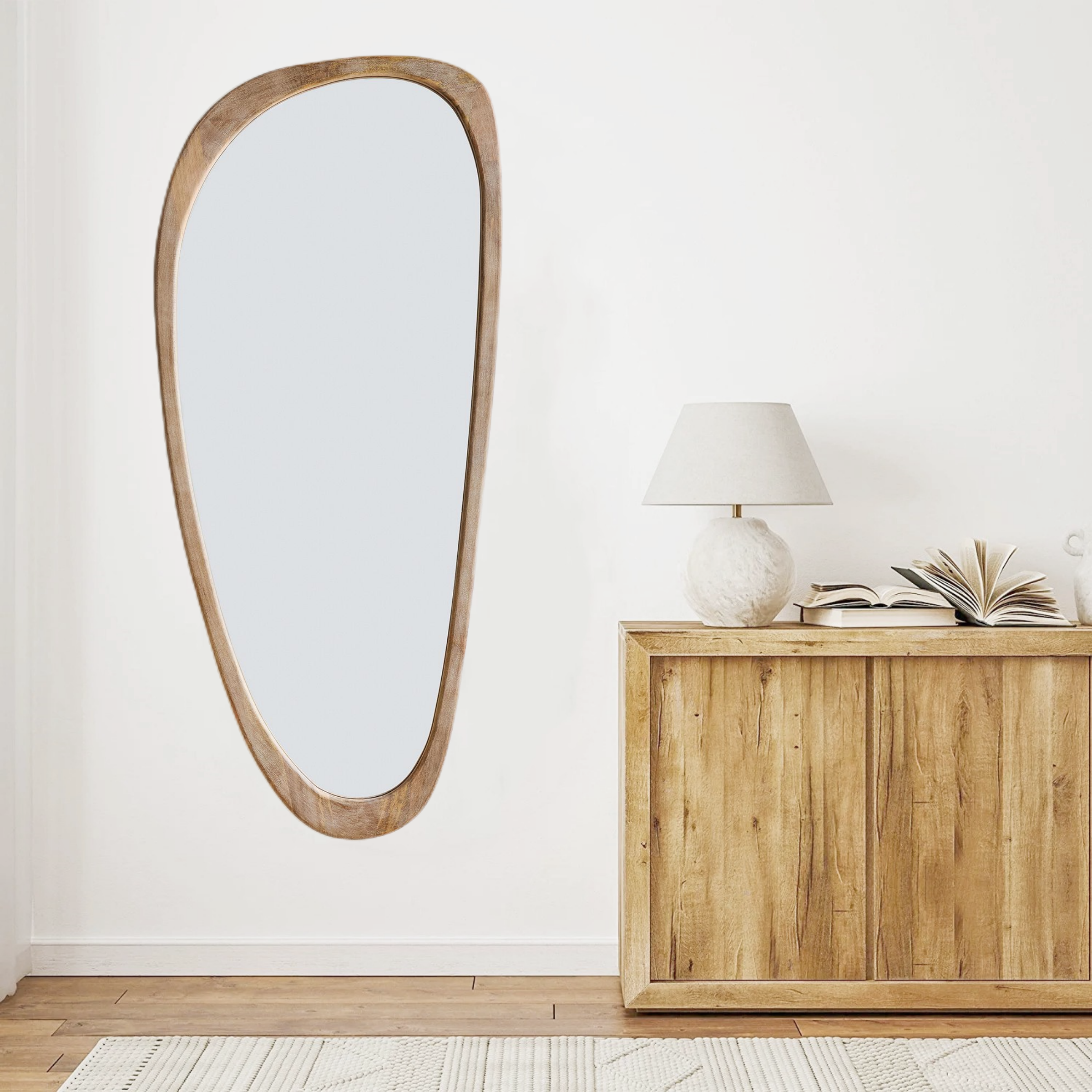 Mid-century Asymmetrical Wood Wall Mirror