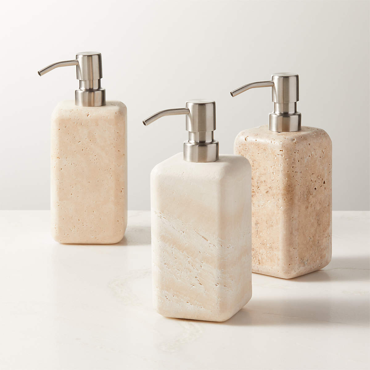 Set of 4 Travertine Bathroom Accessories Soap Dispenser